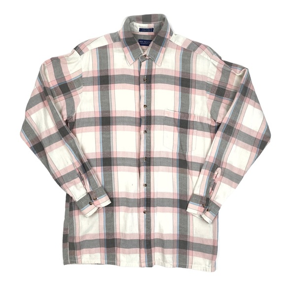 2X Plaid Vintage Mens 80/'s Van Heusen White Short Sleeve Button Down Shirt